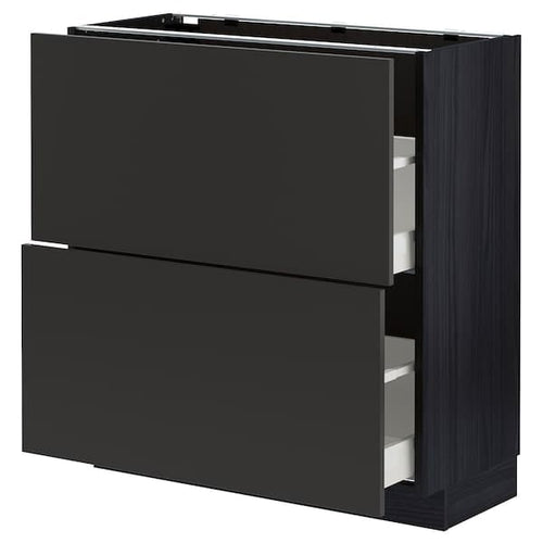 METOD / MAXIMERA - Base cabinet with 2 drawers, black/Nickebo matt anthracite, 80x37 cm