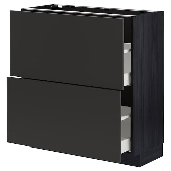 METOD / MAXIMERA base cabinet with 2 drawers, black/Nickebo matt anthracite