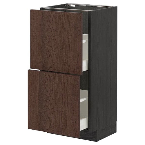 METOD / MAXIMERA - Base cabinet with 2 drawers, black/Sinarp brown, 40x37 cm