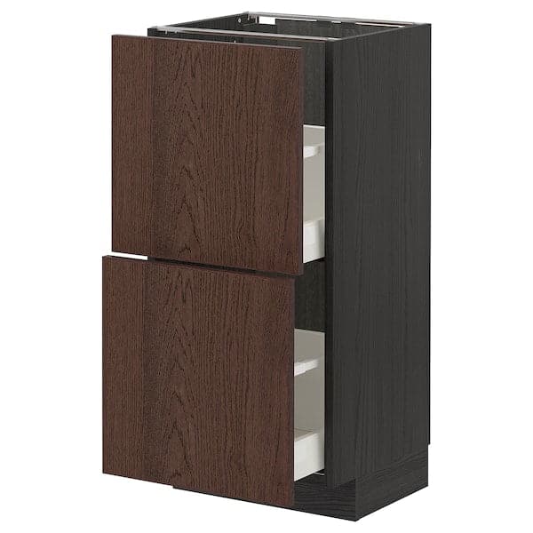 METOD / MAXIMERA base cabinet with 2 drawers, black/Sinarp brown, 40x37 cm
