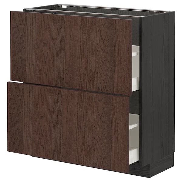 METOD / MAXIMERA - Base cabinet with 2 drawers, black/Sinarp brown, 80x37 cm - best price from Maltashopper.com 59405758