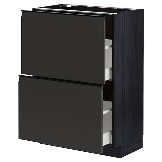 METOD / MAXIMERA - Base cabinet with 2 drawers, black/Upplöv matt anthracite , 60x37 cm - best price from Maltashopper.com 79495343