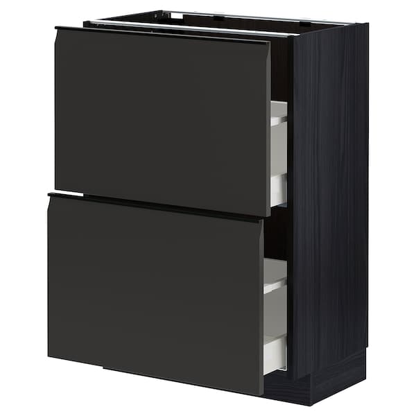 METOD / MAXIMERA - Base cabinet with 2 drawers, black/Upplöv matt anthracite , 60x37 cm