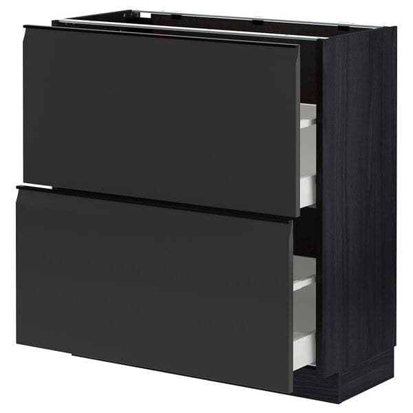 METOD / MAXIMERA - Base cabinet with 2 drawers, black/Upplöv matt anthracite, 80x37 cm - best price from Maltashopper.com 89495408