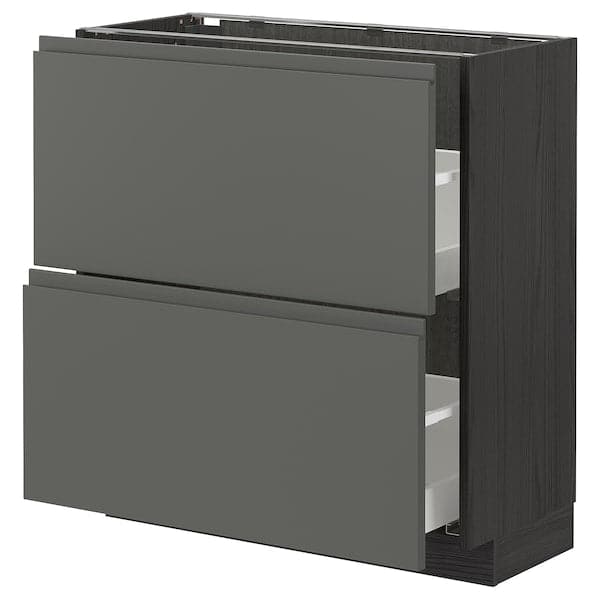 METOD / MAXIMERA - Base cabinet with 2 drawers, black/Voxtorp dark grey , 80x37 cm - best price from Maltashopper.com 99311036
