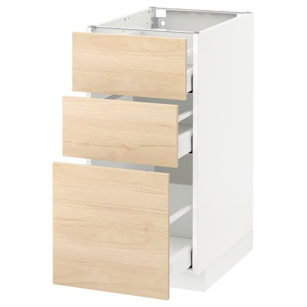 METOD / MAXIMERA - Base cabinet with 3 drawers, white/Askersund light ash effect, 40x60 cm - best price from Maltashopper.com 69216205