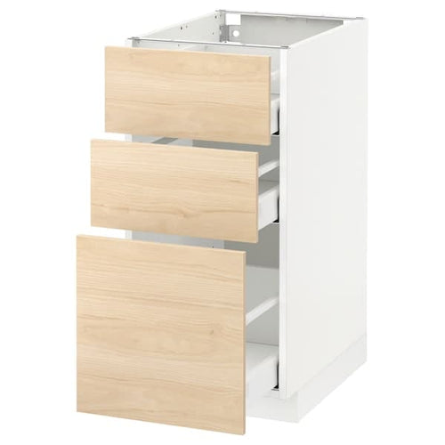 METOD / MAXIMERA - Base cabinet with 3 drawers, white/Askersund light ash effect, 40x60 cm