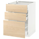 METOD / MAXIMERA base cabinet with 3 drawers, white/Askersund light ash effect, 60x60 cm