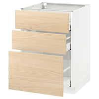 METOD / MAXIMERA - Base cabinet with 3 drawers, white/Askersund light ash effect, 60x60 cm - best price from Maltashopper.com 49216206