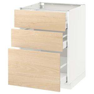 Ikea METOD / MAXIMERA - Base cabinet with 3 drawers, white/Askersund light ash effect, 60x60 cm