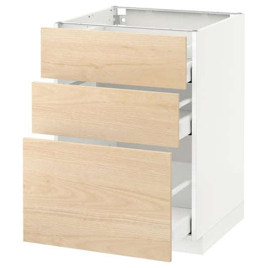 Ikea METOD / MAXIMERA - Base cabinet with 3 drawers, white/Askersund light ash effect, 60x60 cm