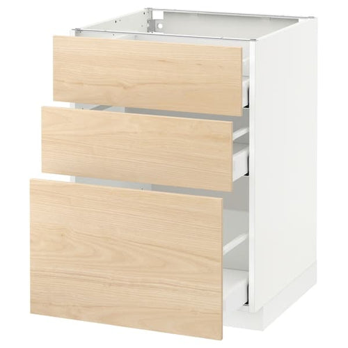 METOD / MAXIMERA - Base cabinet with 3 drawers, white/Askersund light ash effect, 60x60 cm