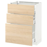 METOD / MAXIMERA base cabinet with 3 drawers, white/Askersund light ash effect, 60x37 cm