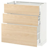 METOD / MAXIMERA base cabinet with 3 drawers, white/Askersund light ash effect, 80x37 cm