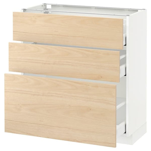 METOD / MAXIMERA - Base cabinet with 3 drawers, white/Askersund light ash effect, 80x37 cm