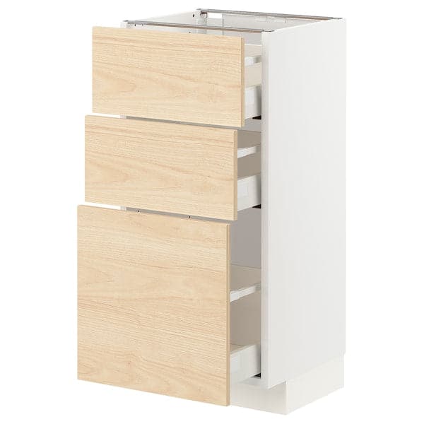 METOD / MAXIMERA - Base cabinet with 3 drawers, white/Askersund light ash effect