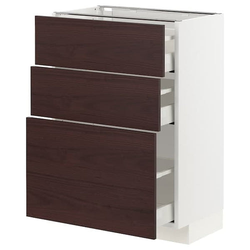 METOD / MAXIMERA - Base cabinet with 3 drawers, white Askersund/dark brown ash effect, 60x37 cm
