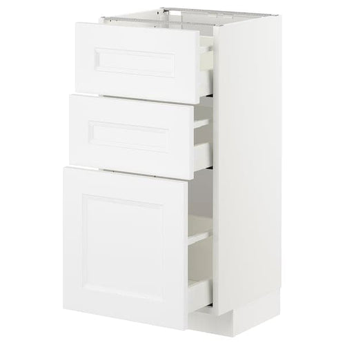 METOD / MAXIMERA - Base cabinet with 3 drawers, white/Axstad matt white, 40x37 cm