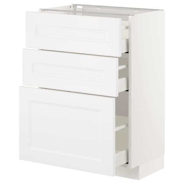 METOD / MAXIMERA - Base cabinet with 3 drawers, white/Axstad matt white, 60x37 cm - best price from Maltashopper.com 79288372