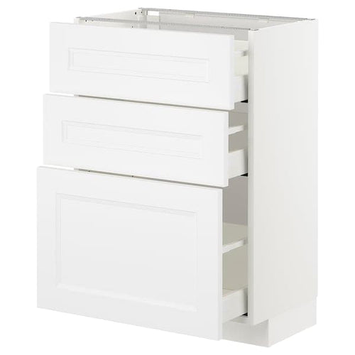 METOD / MAXIMERA - Base cabinet with 3 drawers, white/Axstad matt white, 60x37 cm
