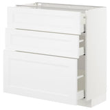 METOD / MAXIMERA base cabinet with 3 drawers, white/Axstad matt white, 80x37 cm