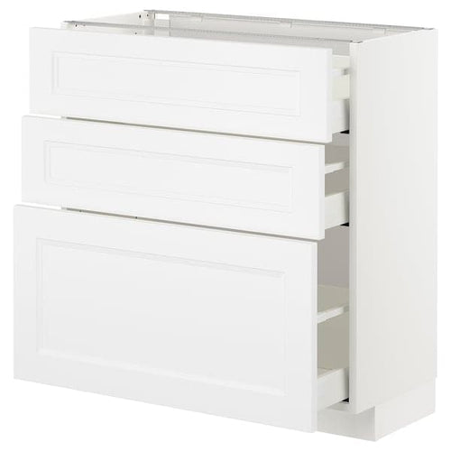 METOD / MAXIMERA - Base cabinet with 3 drawers, white/Axstad matt white, 80x37 cm
