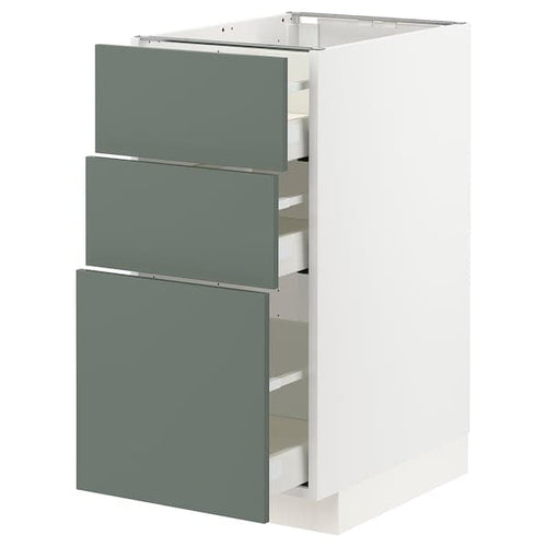 METOD / MAXIMERA - Base cabinet with 3 drawers, white/Bodarp grey-green, 40x60 cm