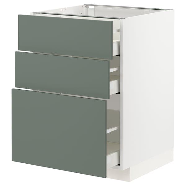 METOD / MAXIMERA - Base cabinet with 3 drawers, white/Bodarp grey-green, 60x60 cm - best price from Maltashopper.com 69317884