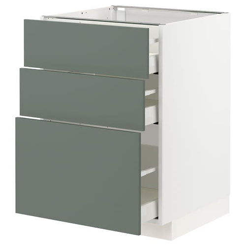 METOD / MAXIMERA - Base cabinet with 3 drawers, white/Bodarp grey-green, 60x60 cm