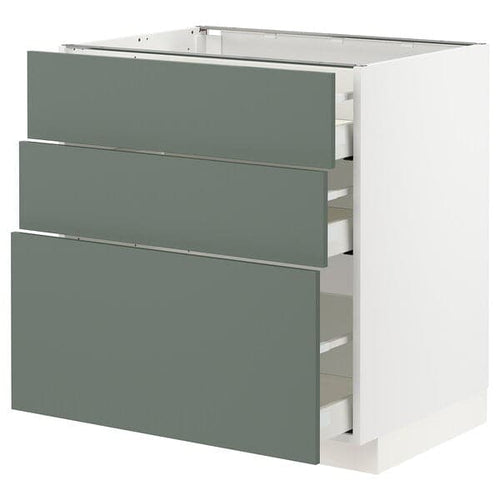 METOD / MAXIMERA - Base cabinet with 3 drawers, white/Bodarp grey-green, 80x60 cm