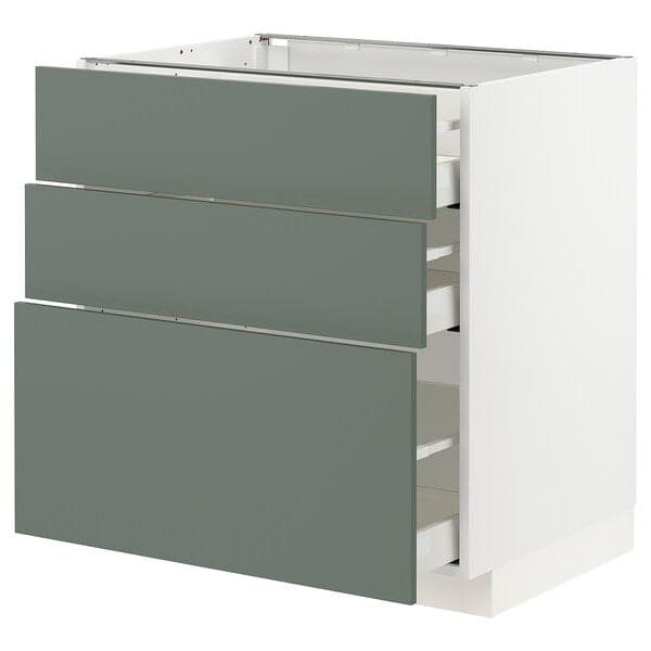 METOD / MAXIMERA - Base cabinet with 3 drawers, white/Bodarp grey-green, 80x60 cm