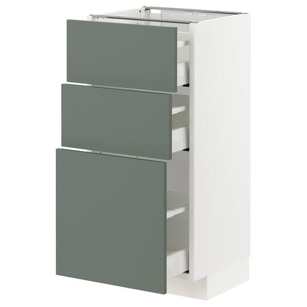 METOD / MAXIMERA - Base cabinet with 3 drawers, white/Bodarp grey-green, 40x37 cm - best price from Maltashopper.com 69316747