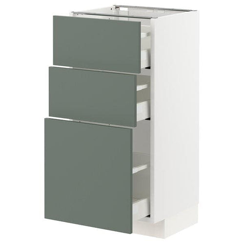 METOD / MAXIMERA - Base cabinet with 3 drawers, white/Bodarp grey-green, 40x37 cm