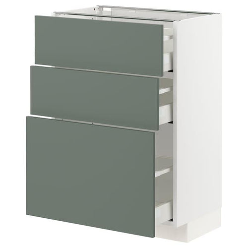 METOD / MAXIMERA - Base cabinet with 3 drawers, white/Bodarp grey-green, 60x37 cm