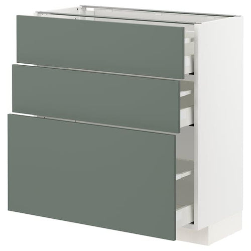 METOD / MAXIMERA - Base cabinet with 3 drawers, white/Bodarp grey-green, 80x37 cm