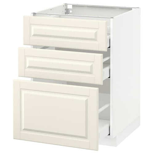 METOD / MAXIMERA - Base cabinet with 3 drawers, white/Bodbyn off-white, 60x60 cm