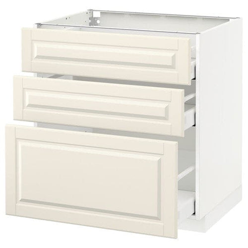 METOD / MAXIMERA - Base cabinet with 3 drawers, white/Bodbyn off-white, 80x60 cm