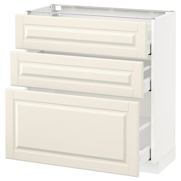 METOD / MAXIMERA - Base cabinet with 3 drawers, white/Bodbyn off-white, 80x37 cm - best price from Maltashopper.com 19113691