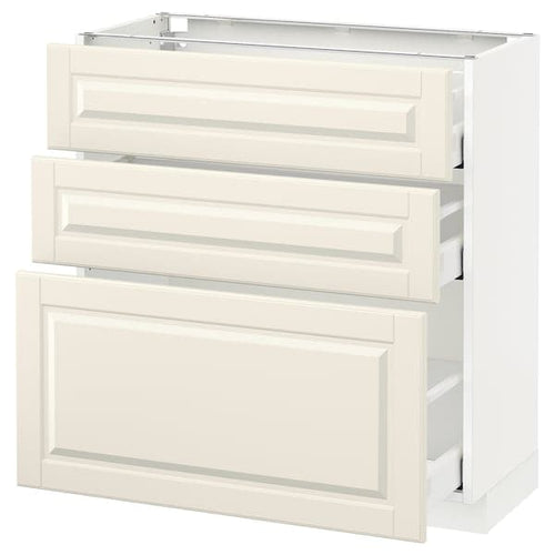 METOD / MAXIMERA - Base cabinet with 3 drawers, white/Bodbyn off-white, 80x37 cm