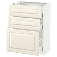 METOD / MAXIMERA - Base cabinet with 3 drawers, white/Bodbyn off-white, 60x37 cm - best price from Maltashopper.com 89113659