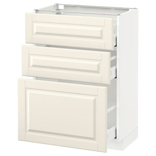 METOD / MAXIMERA - Base cabinet with 3 drawers, white/Bodbyn off-white, 60x37 cm