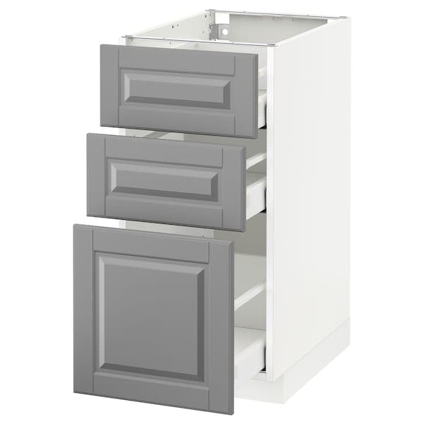 METOD / MAXIMERA - Base cabinet with 3 drawers, white/Bodbyn grey, 40x60 cm - best price from Maltashopper.com 19110452