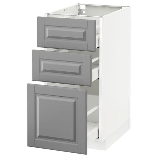 Ikea METOD / MAXIMERA - Base cabinet with 3 drawers, white/Bodbyn grey, 40x60 cm