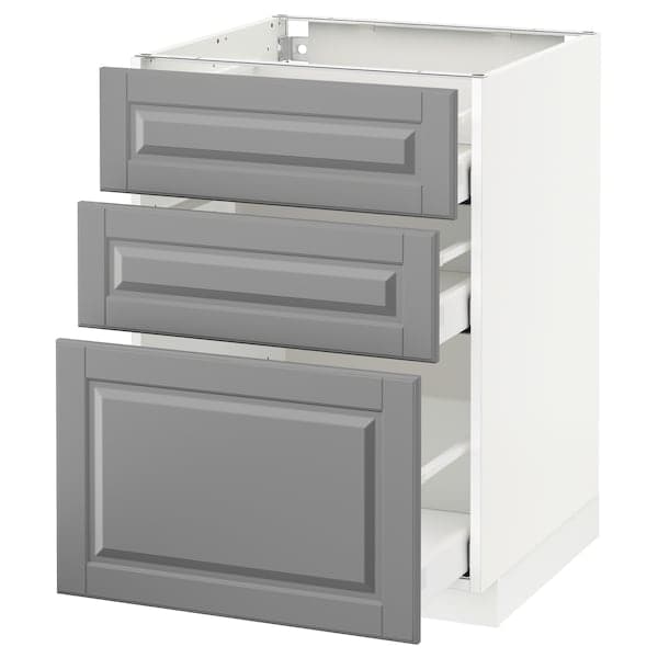 METOD / MAXIMERA - Base cabinet with 3 drawers, white/Bodbyn grey, 60x60 cm - best price from Maltashopper.com 79110500