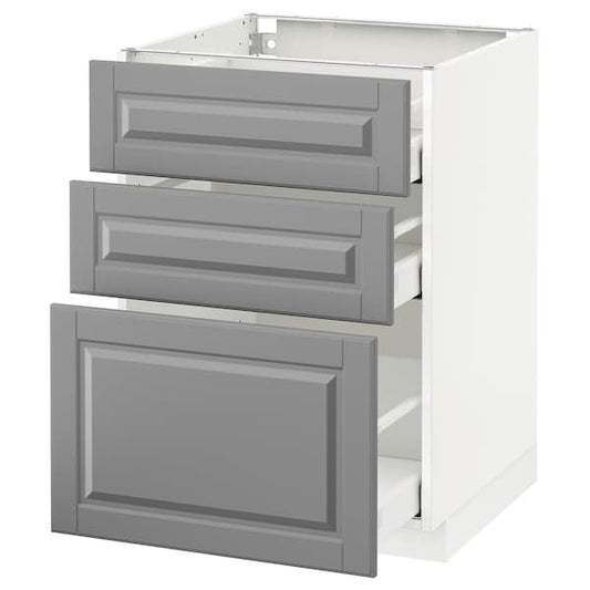 Ikea METOD / MAXIMERA - Base cabinet with 3 drawers, white/Bodbyn grey, 60x60 cm