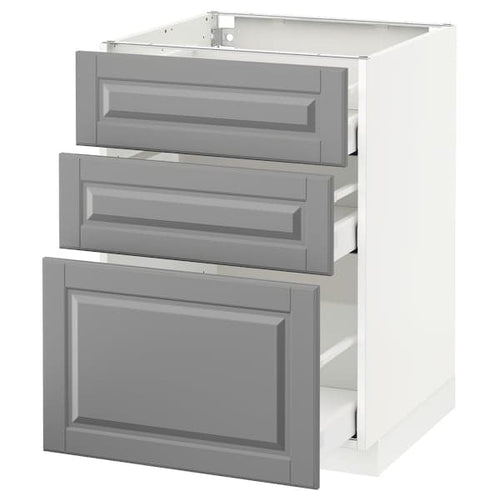 METOD / MAXIMERA - Base cabinet with 3 drawers, white/Bodbyn grey, 60x60 cm