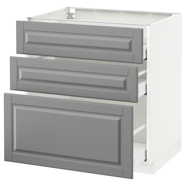 Ikea METOD / MAXIMERA - Base cabinet with 3 drawers, white/Bodbyn grey, 80x60 cm