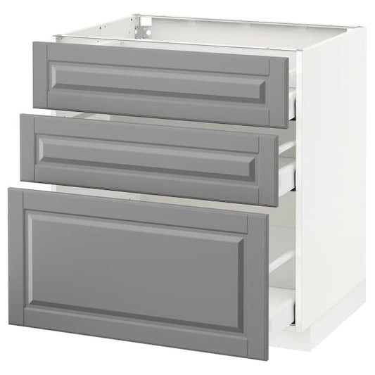 Ikea METOD / MAXIMERA - Base cabinet with 3 drawers, white/Bodbyn grey, 80x60 cm