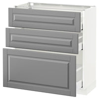 METOD / MAXIMERA - Base cabinet with 3 drawers, white/Bodbyn grey, 80x37 cm - best price from Maltashopper.com 39113690