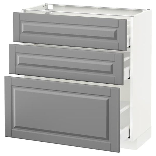 Ikea METOD / MAXIMERA - Base cabinet with 3 drawers, white/Bodbyn grey, 80x37 cm